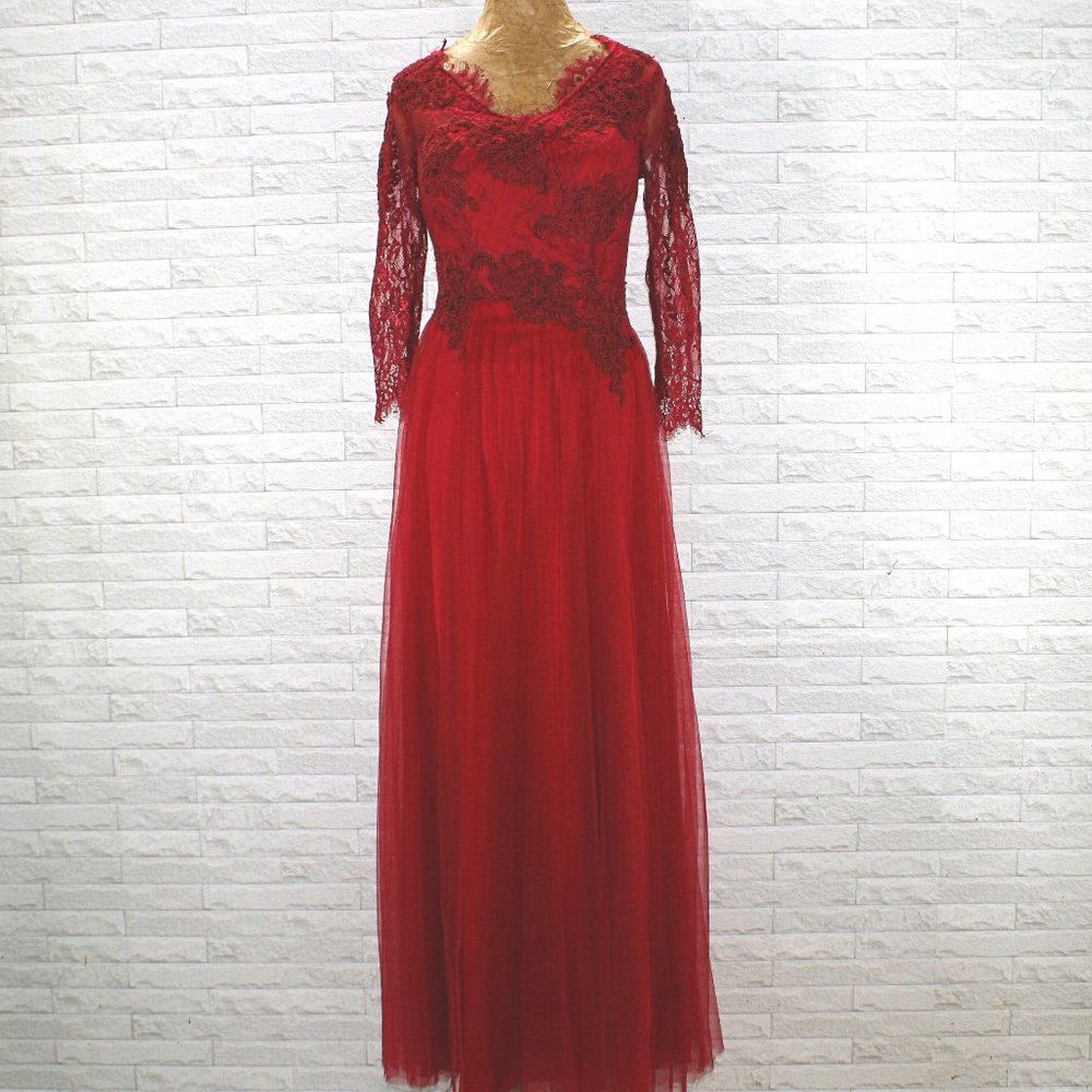 BABYONLINE Dress Prom Formal Maxi Tulle Wedding Floral Lace Boho Burgundy SM